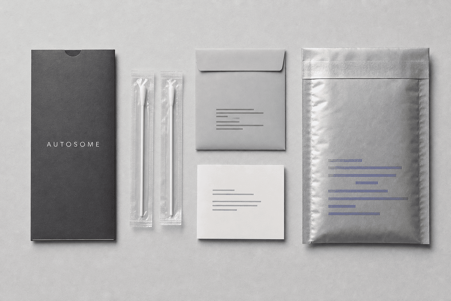 AUTOSOME concept collection kit with two sealed cheek swabs and return materials